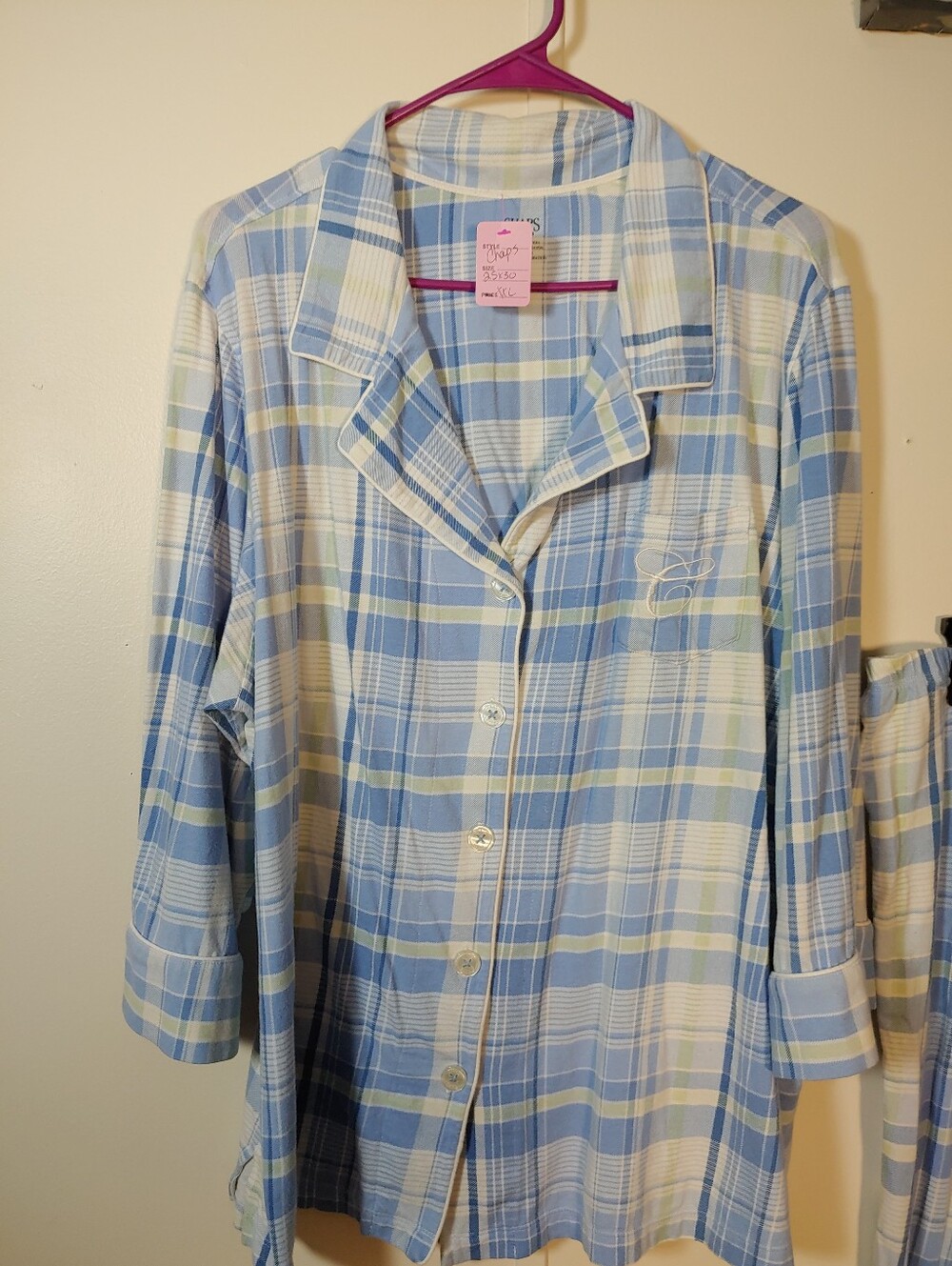 Beautiful Chaps XXL Blue And Green Plaid Long Sleeve Pajama Set - Picture 4 of 6